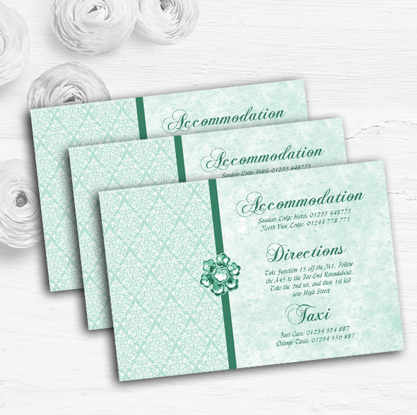 Pale Mint Green Vintage Damask Jewel Wedding Guest Information Cards
