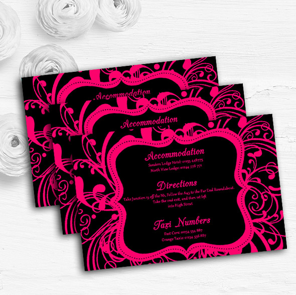 Black & Pink Swirl Deco Personalised Wedding Guest Information Cards