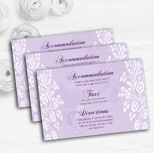 Vintage Lace Lilac Chic Personalised Wedding Guest Information Cards