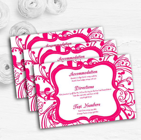 White & Pink Swirl Deco Personalised Wedding Guest Information Cards