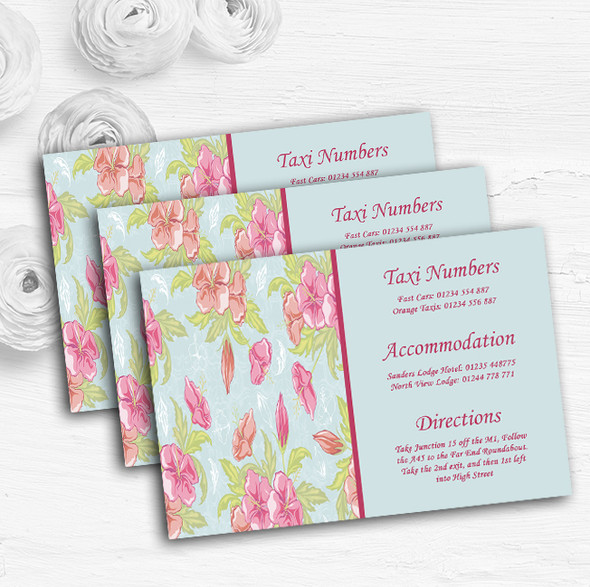 Pale Blue Pink Vintage Personalised Wedding Guest Information Cards