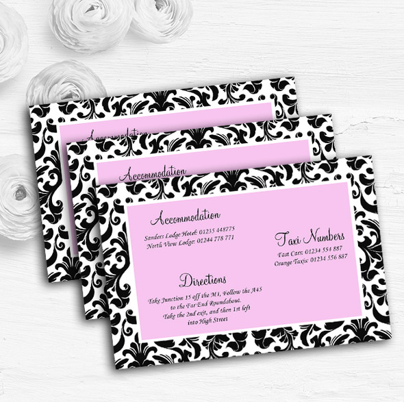 Black & Pink Damask Personalised Wedding Guest Information Cards