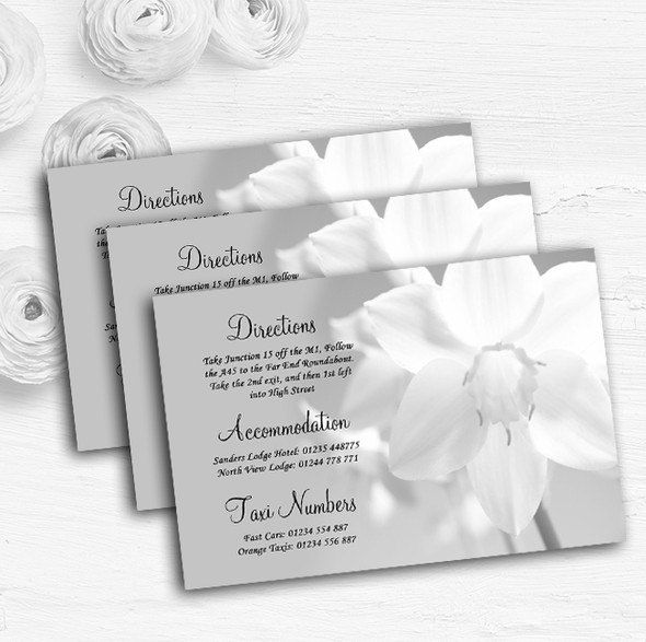 Grey White Daffodil Personalised Wedding Guest Information Cards