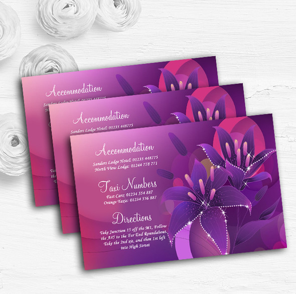Purple Pink Lily Personalised Wedding Guest Information Cards