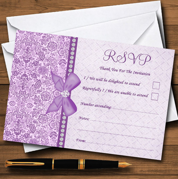 Pretty Floral Vintage Bow & Diamante Lilac RSVP Cards