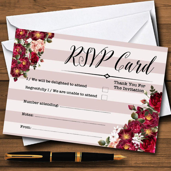 Red Rose & Stripes Vintage RSVP Cards