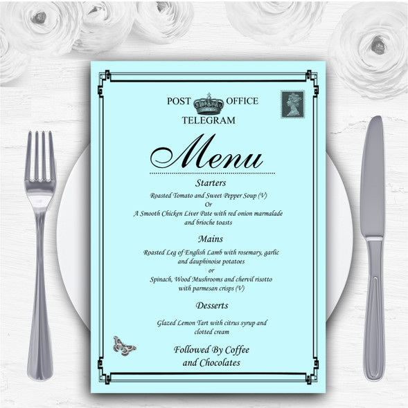 Vintage Telegram Elegant Aqua Personalised Wedding Menu Cards