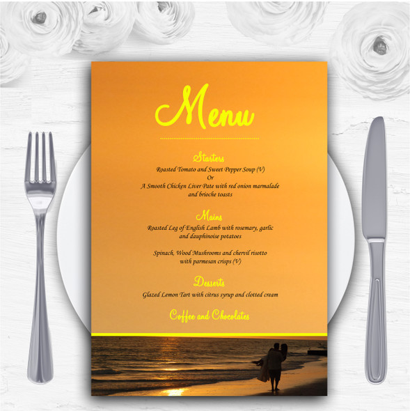 Romantic Beach Groom & Bride Personalised Wedding Menu Cards