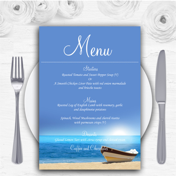 Beach Married Abroad Personalised Wedding Menu Cards