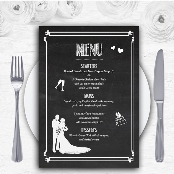 Chalkboard White Personalised Wedding Menu Cards