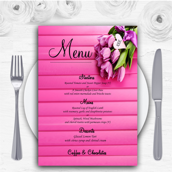 Pink Tulips Personalised Wedding Menu Cards
