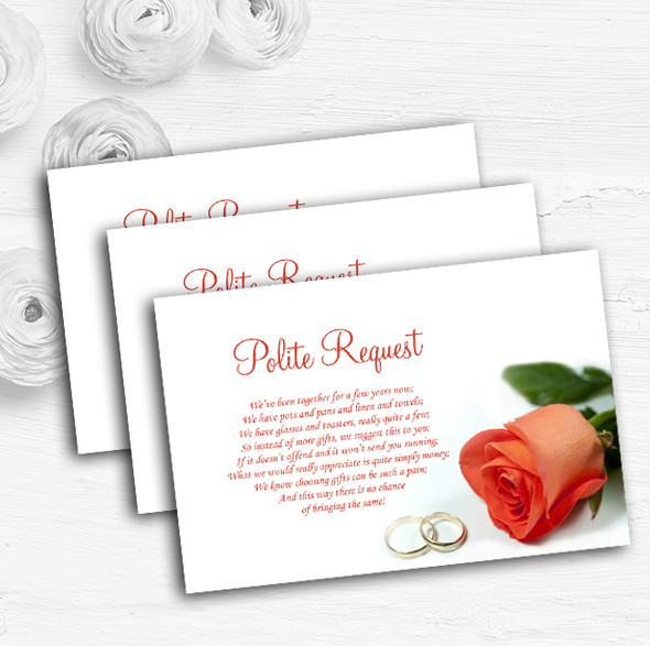 Orange Coral Peach Rose Rings Personalised Wedding Gift Request Money Poem Cards