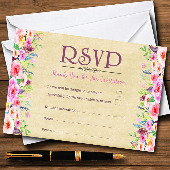 Vintage Pink Spring Flowers Watercolour RSVP Cards