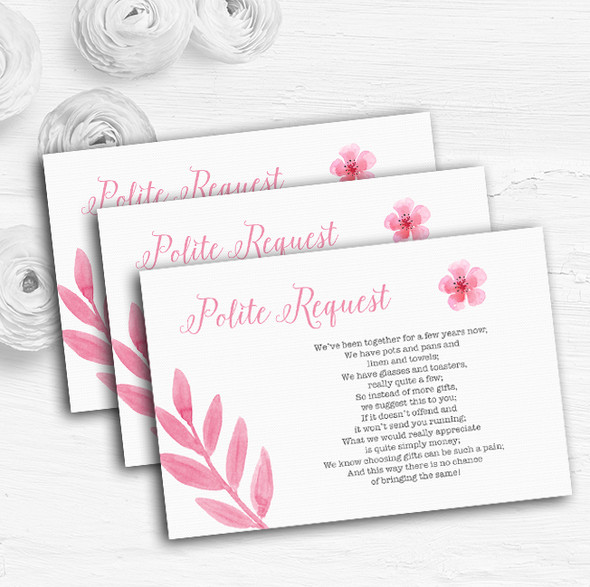 Watercolour Subtle Dusty Pink Personalised Wedding Gift Request Money Poem Cards