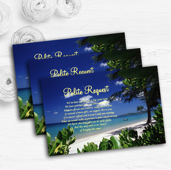 Thailand Beach Palm Tree Personalised Wedding Gift Cash Request Money Poem Cards