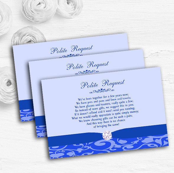 Cobalt Blue Vintage Floral Damask Diamante Custom Wedding Gift Money Poem Cards