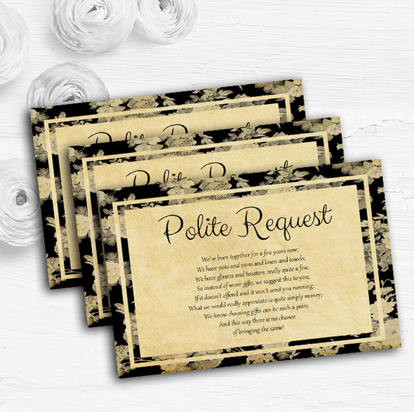 Vintage Black Roses Postcard Style Custom Wedding Gift Request Money Poem Cards