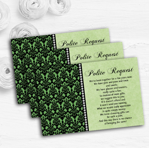 Green Black Damask & Diamond Personalised Wedding Gift Request Money Poem Cards