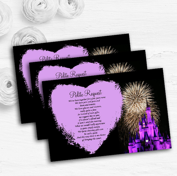 Disney Castle Fireworks Personalised Wedding Gift Cash Request Money Poem Cards