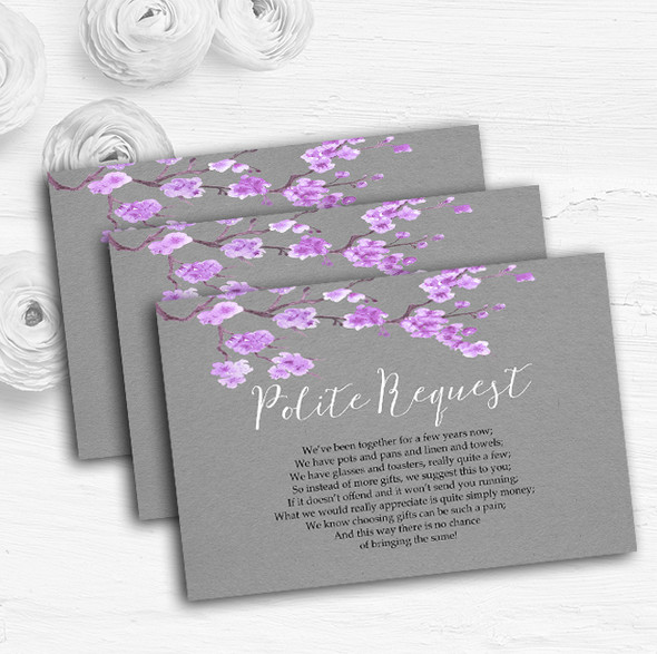 Rustic Vintage Dark Grey & Purple Blossom Custom Wedding Gift Money Poem Cards