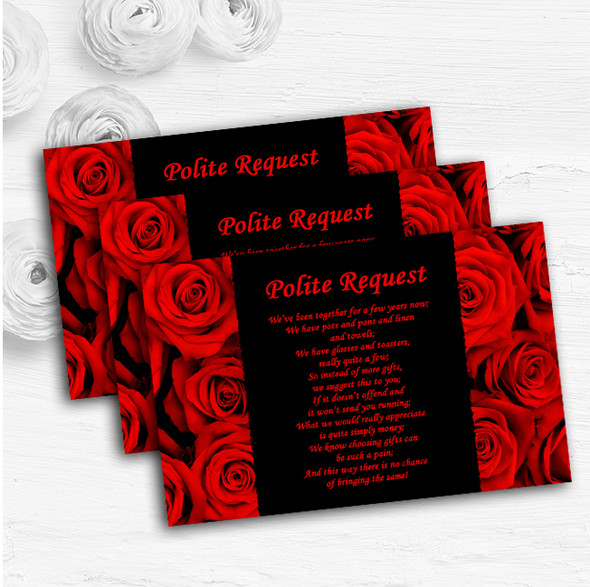 Gorgeous Deep Red Rose Personalised Wedding Gift Cash Request Money Poem Cards
