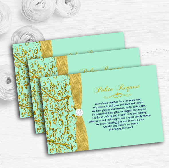 Gold And Cool Mint Green Vintage Custom Wedding Gift Request Money Poem Cards
