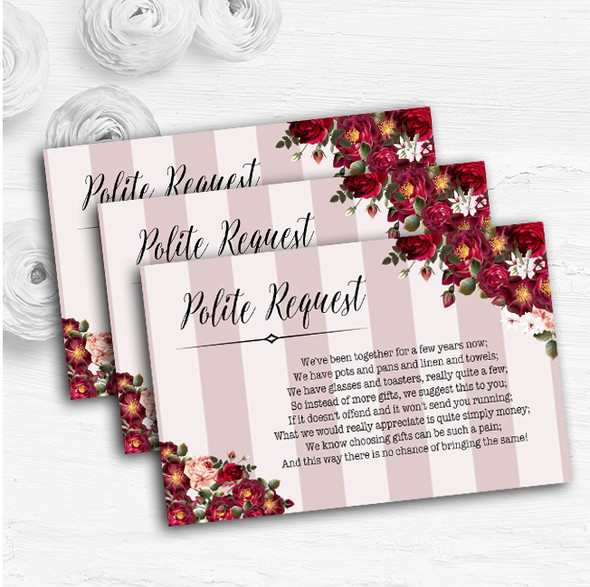 Red Rose & Stripes Vintage Personalised Wedding Gift Request Money Poem Cards