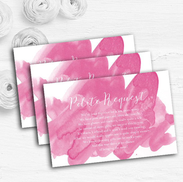 Warm Pink Watercolour Personalised Wedding Gift Cash Request Money Poem Cards