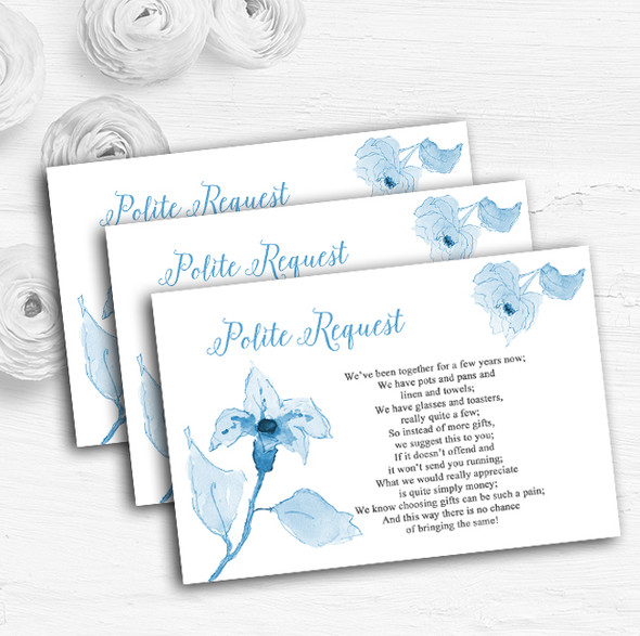 Beautiful Powder Baby Blue Watercolour Flowers Wedding Gift Money Poem Cards