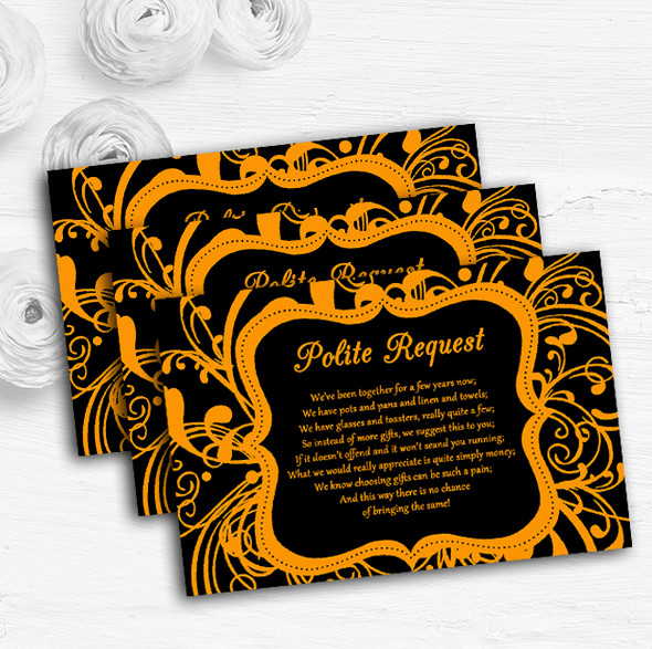 Black & Orange Swirl Deco Personalised Wedding Gift Request Money Poem Cards