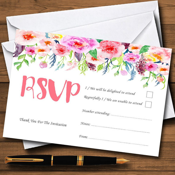 Coral Pink Watercolour Floral RSVP Cards