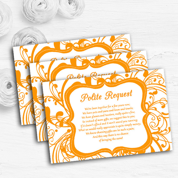 White & Orange Swirl Deco Personalised Wedding Gift Request Money Poem Cards