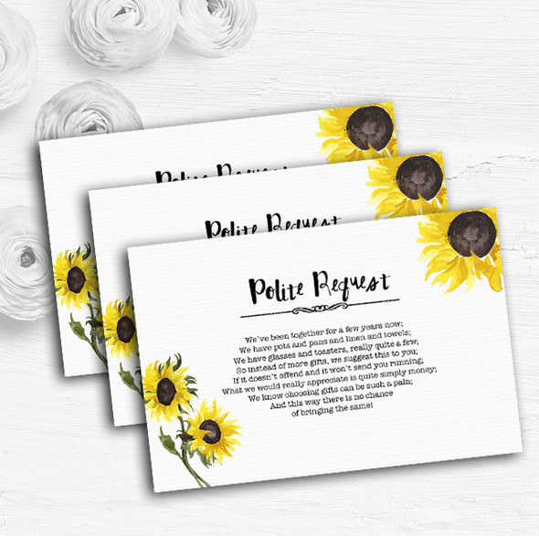 Stunning Watercolour Sunflower Custom Wedding Gift Request Money Poem Cards