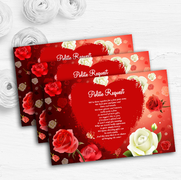 Red And White Roses Personalised Wedding Gift Cash Request Money Poem Cards