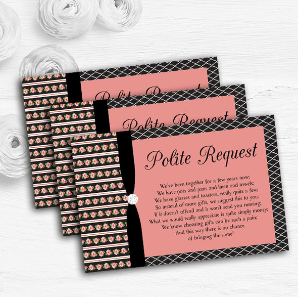 Black And Coral Pink Rose Shabby Chic Custom Wedding Gift Money Poem Cards