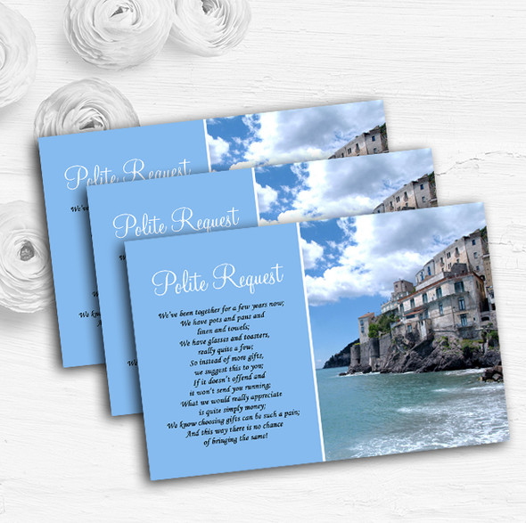 Italy Amalfi Coast Personalised Wedding Gift Cash Request Money Poem Cards