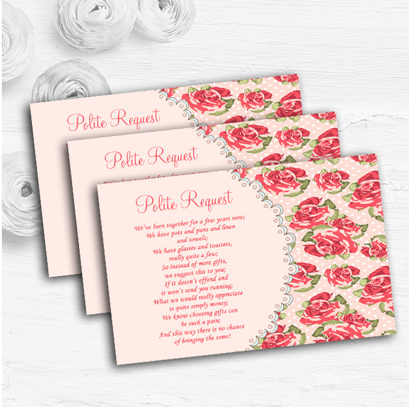 Coral Pink Floral Shabby Chic Chintz Custom Wedding Gift Money Poem Cards