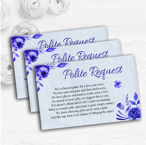 Pale Blue & White Watercolour Floral Custom Wedding Gift Money Poem Cards