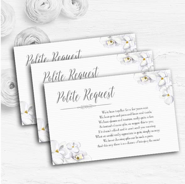Stunning White Watercolour Magnolias Custom Wedding Gift Money Poem Cards