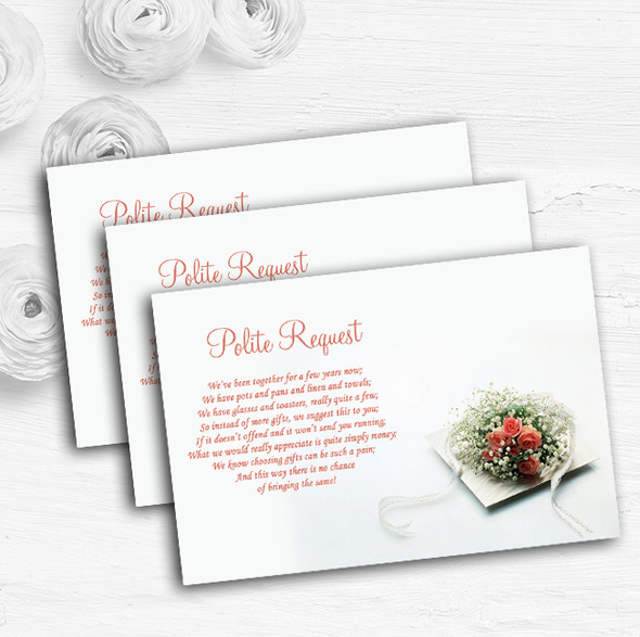 Peach Coral Rose Personalised Wedding Gift Cash Request Money Poem Cards