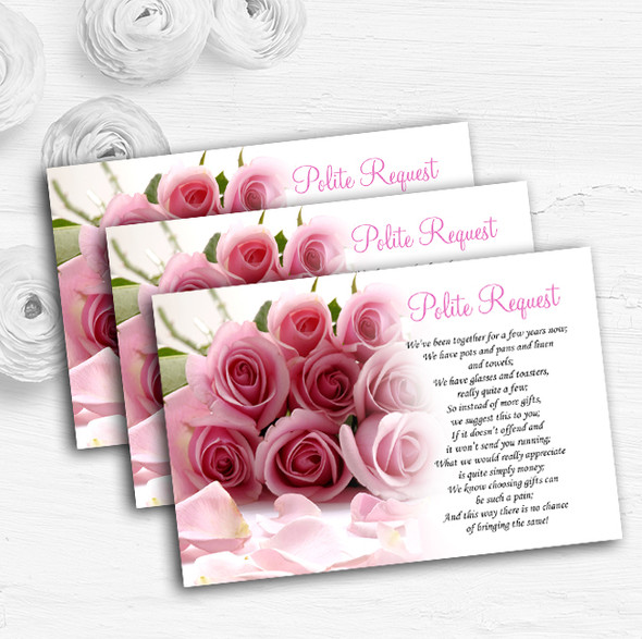 Baby Pink Roses Personalised Wedding Gift Cash Request Money Poem Cards