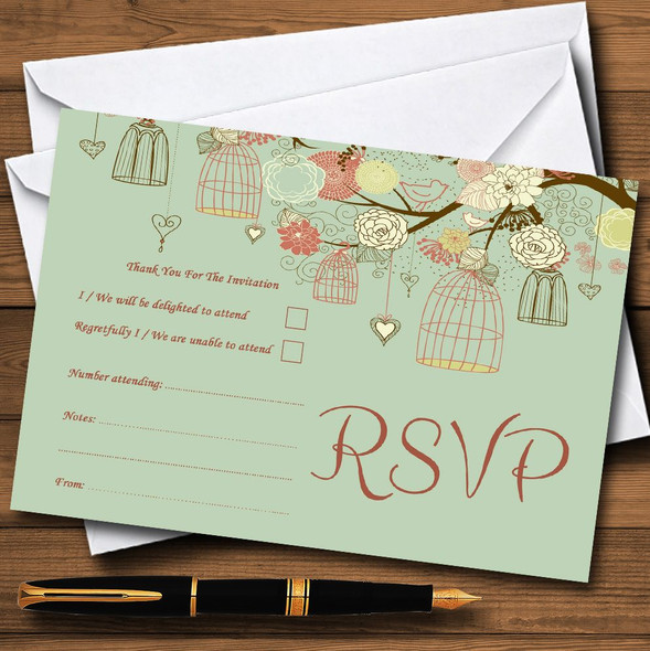 Vintage Shabby Chic Birdcage Green RSVP Cards