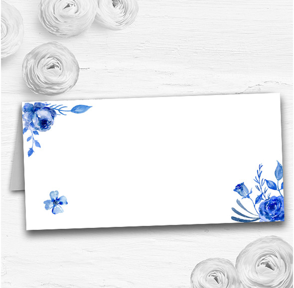 Blue & White Watercolour Floral Wedding Table Seating Name Place Cards