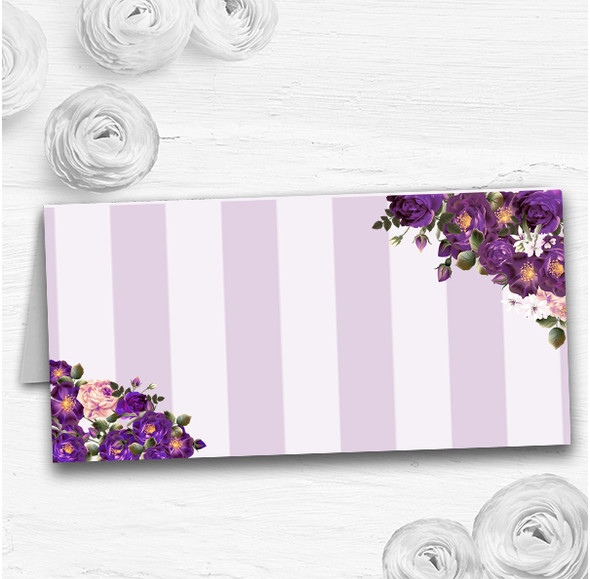 Cadbury Purple Rose & Stripes Vintage Wedding Table Seating Name Place Cards