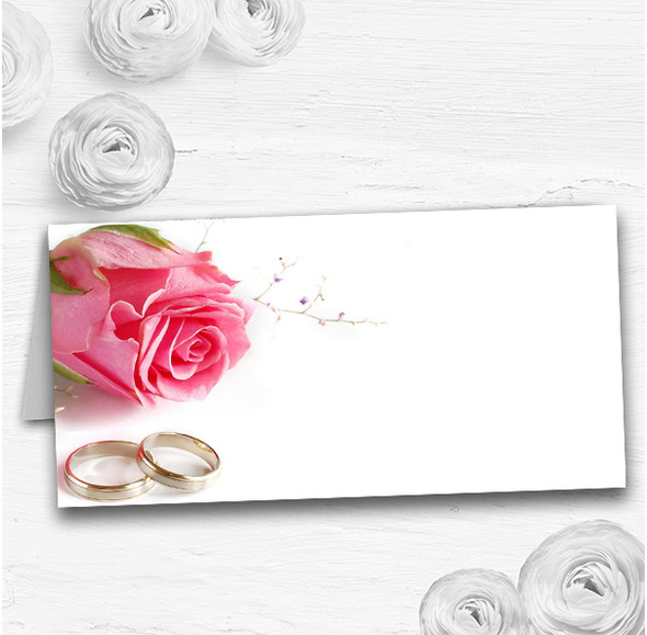 Gorgeous Pink Rose And Rings Wedding Table Seating Name Place Cards
