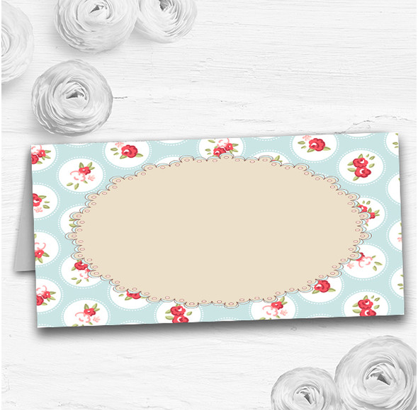 Light Blue And Red Roses Shabby Chic Chintz Wedding Table Name Place Cards