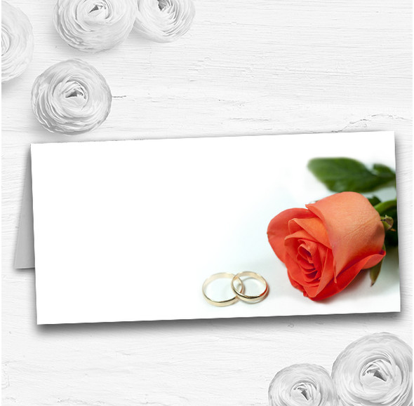 Orange Coral Peach Rose Rings Wedding Table Seating Name Place Cards