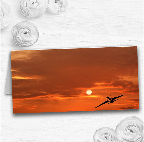 Plane In The Sky Sunset Jetting Off Abroad Wedding Table Name Place Cards