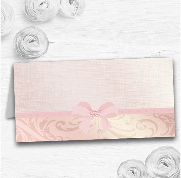 Pretty Pale Coral Pink Damask Bow Wedding Table Seating Name Place Cards