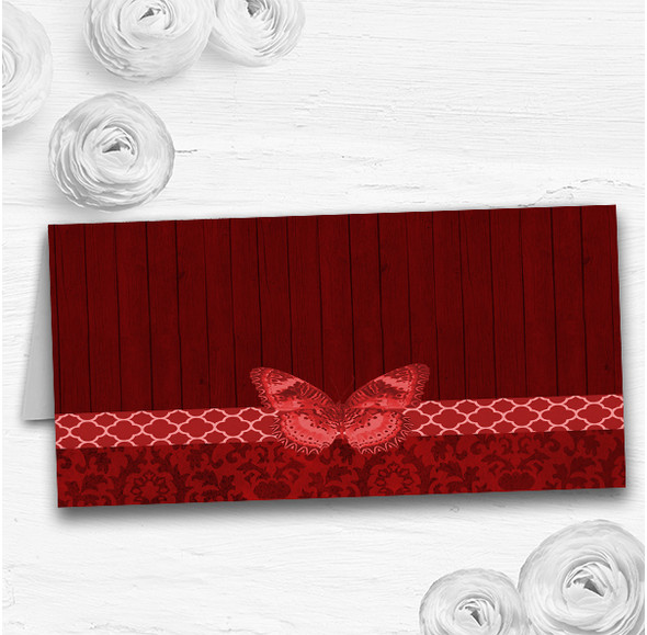 Rustic Vintage Wood Butterfly Deep Red Wedding Table Seating Name Place Cards